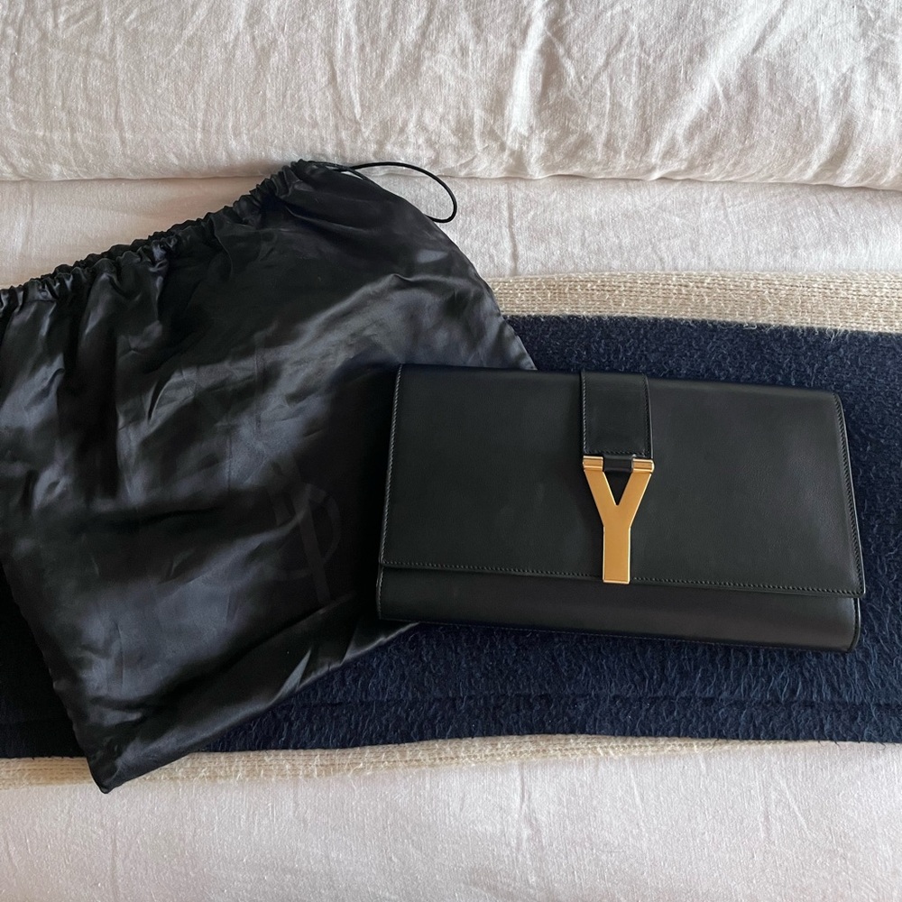 Black Y-Accented YSL Clutch